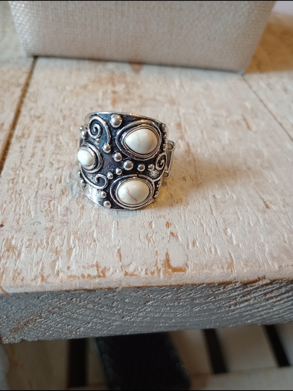 White Stone Silver-Tone Statement Ring